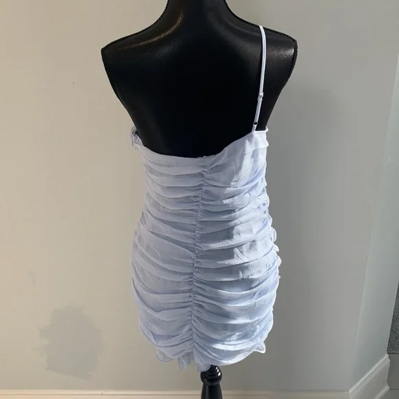 Blue Blush Powder Blue Frilly Ruffle Asymmetric Chiffon Bodycon Mini Dress L - Picture 3 of 6